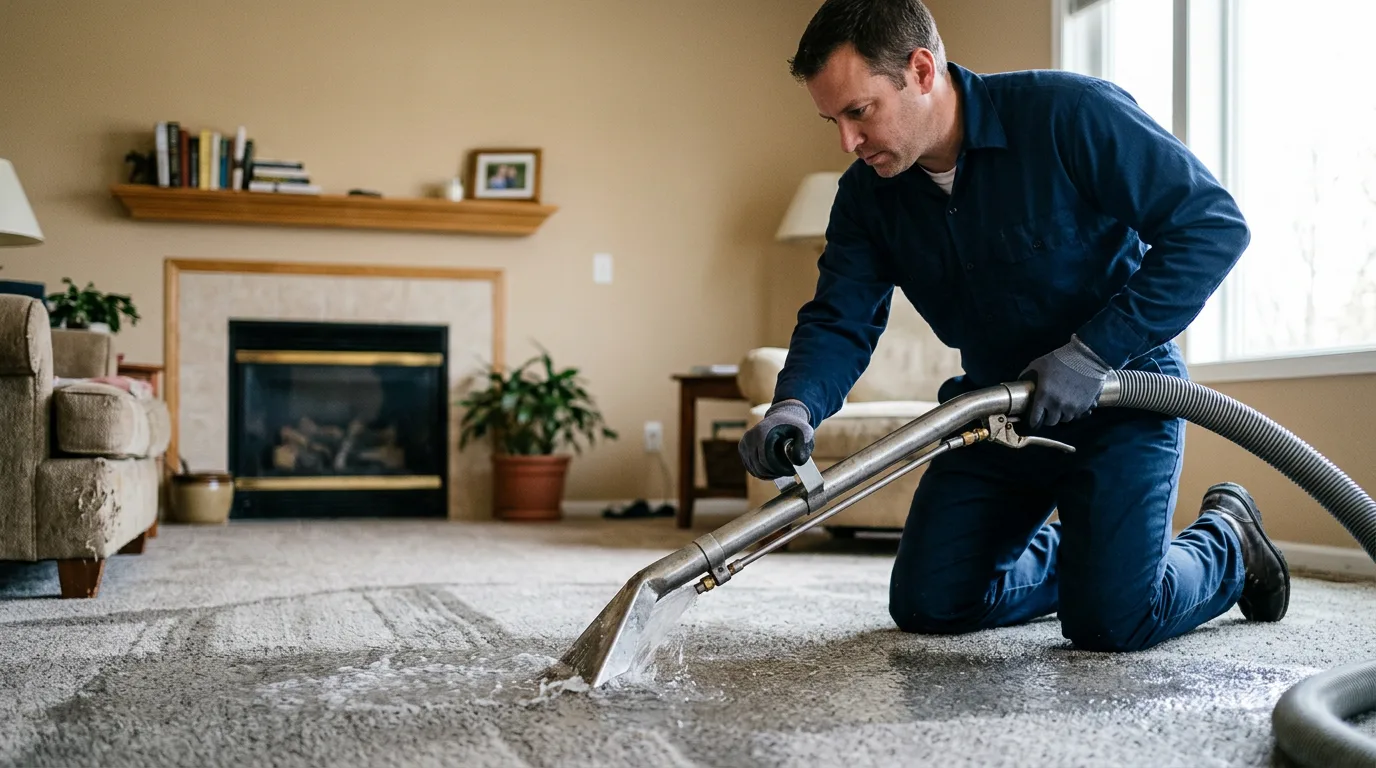 Water damage restoration technician working near Pflugerville, TX